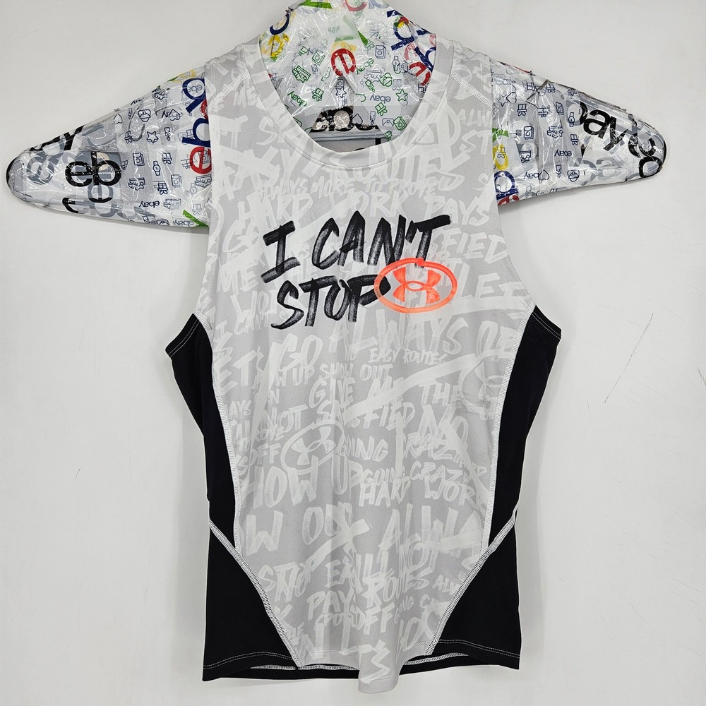 Under Armour‎ Compression Shirt Mens Large White Graffiti Sleeveless I Cant Stop